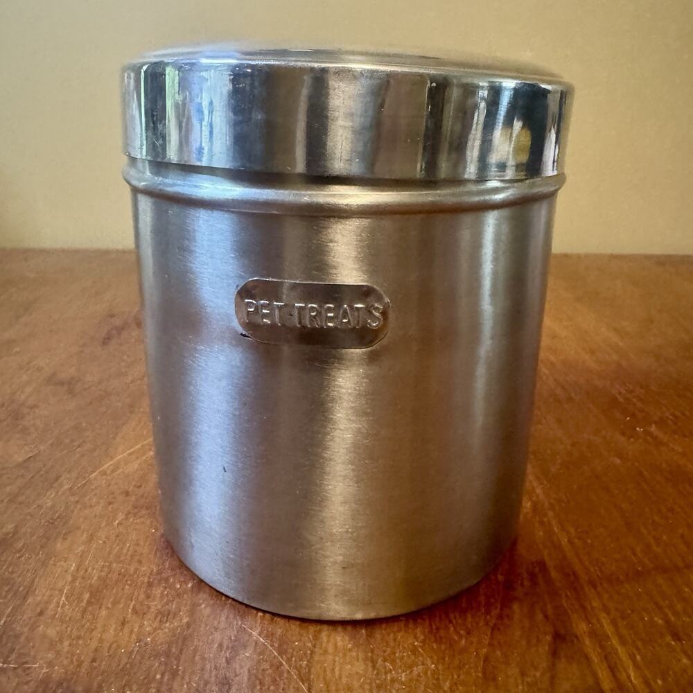 Large Stainless Steel Pet Treats Canister Container With Lid 8” x 7” Made India